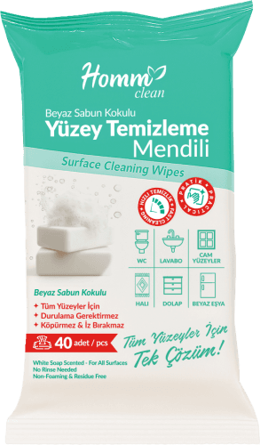 HOMM CLEAN BEYAZ SABUN KOKULU YÜZEY TEMİZLEME MENDİLİ  40 ADET